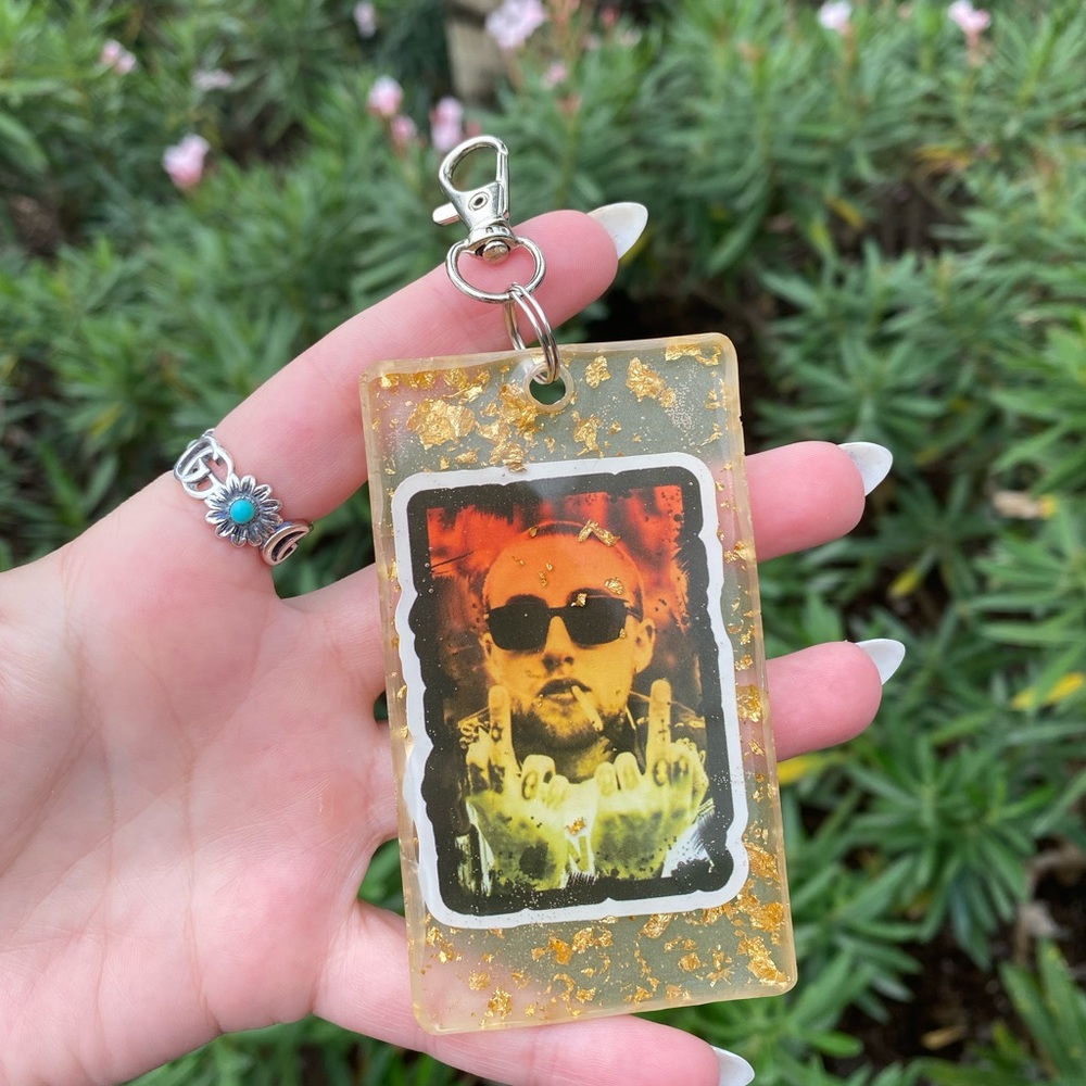 Mac Miller Cartoon & Gold Flakes Silver Hardware Keychain Bag Charm Resin Art